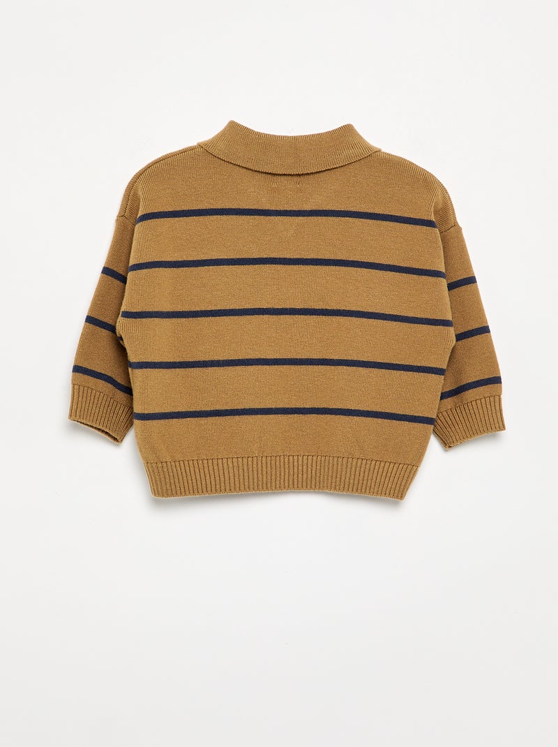 Maglione a righe a maniche lunghe e collo polo Beige - Kiabi