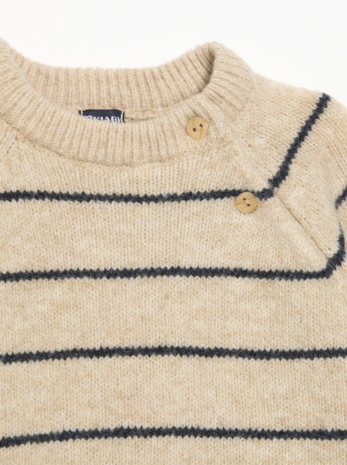 Maglione a righe con apertura abbottonata sul collo - Kiabi Maglione a righe con apertura abbottonata sul collo - Kiabi