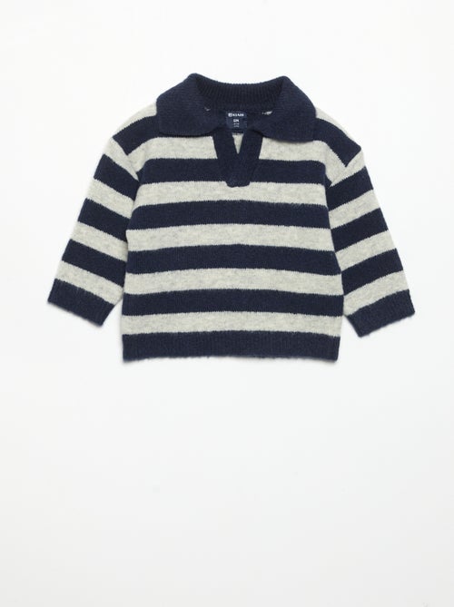 Maglione a righe con collo polo senza bottoni - Kiabi Maglione a righe con collo polo senza bottoni - Kiabi