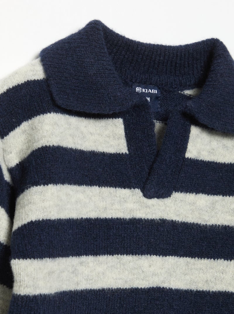Maglione a righe con collo polo senza bottoni Blu - Kiabi