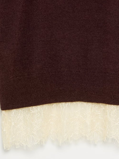 Maglione a tinta unita a maglia fine con bordo in pizzo - Kiabi