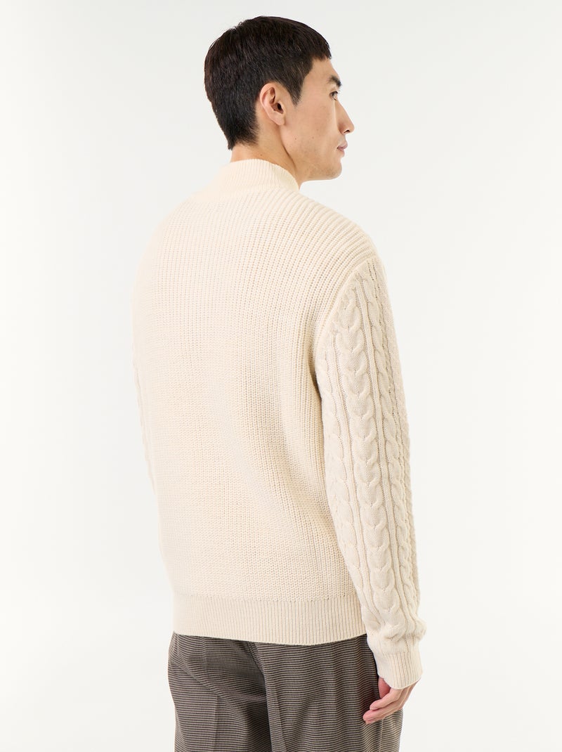 Maglione a trecce con collo alto e zip Bianco - Kiabi