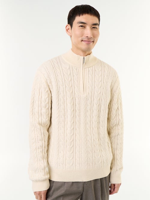 Maglione a trecce con collo alto e zip - Kiabi