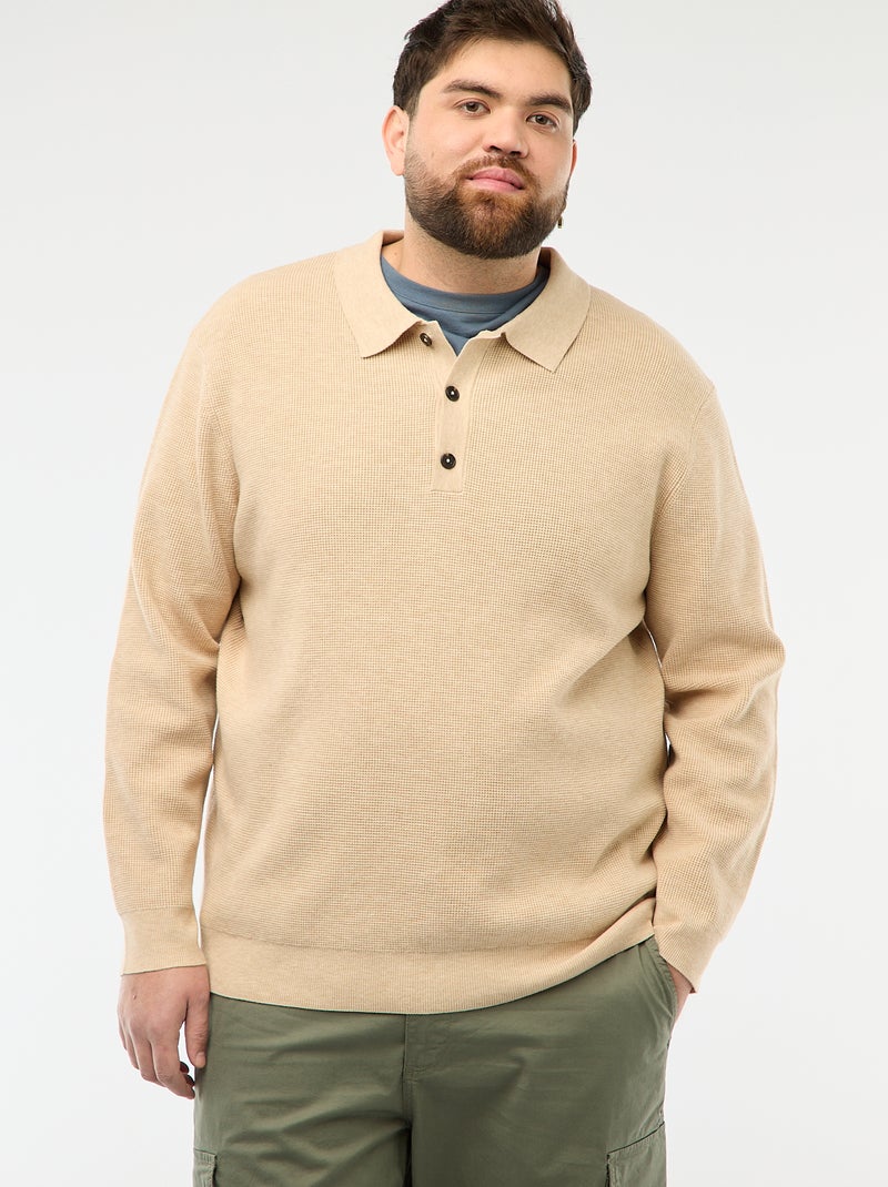 Maglione basic collo polo abbottonato Beige - Kiabi