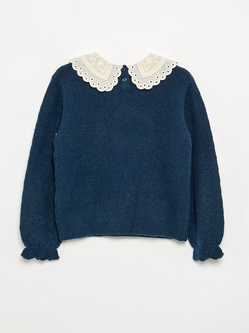 Maglione con ampio collo ricamato fantasia Blu - Kiabi