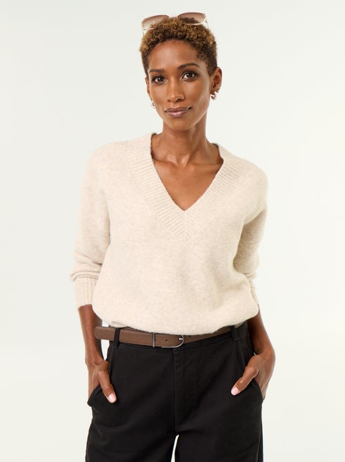 Maglione con ampio scollo a V in maglia a coste - Kiabi Maglione con ampio scollo a V in maglia a coste - Kiabi