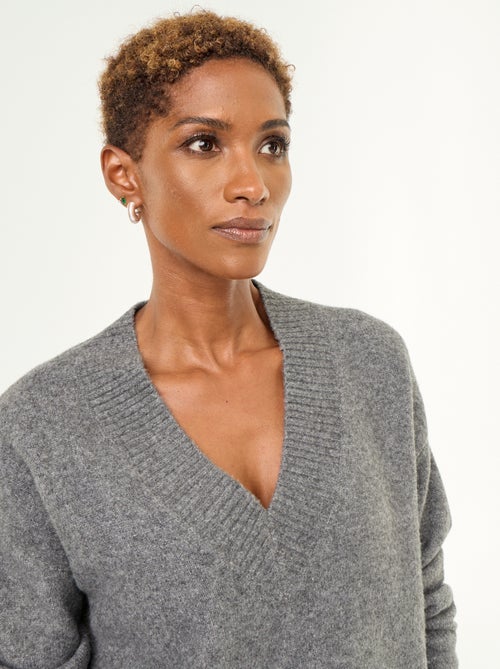 Maglione con ampio scollo a V in maglia a coste - Kiabi