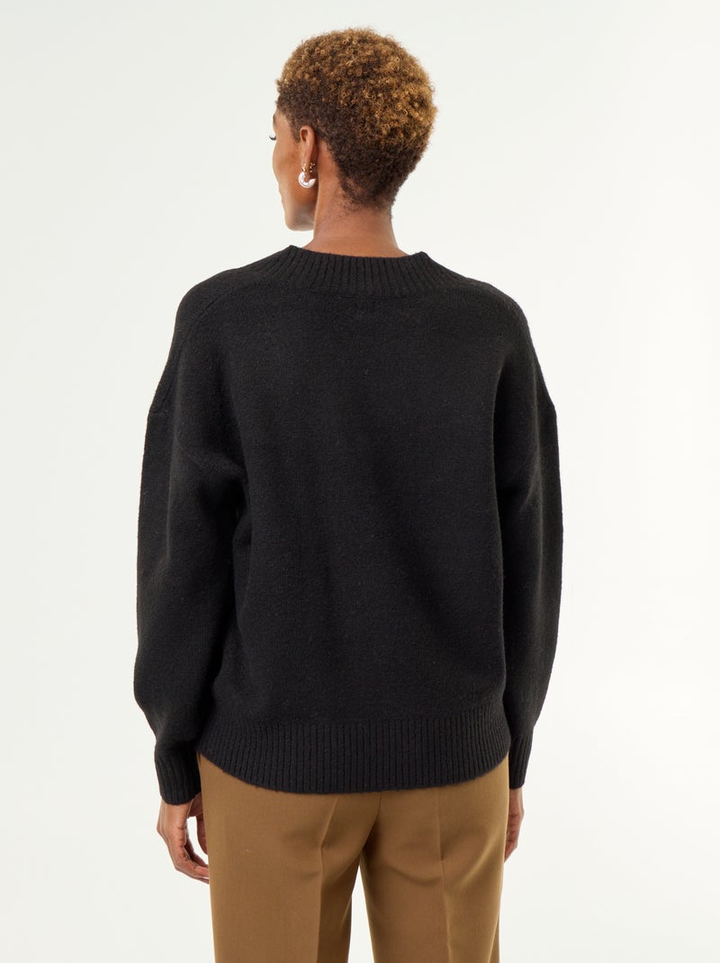 Maglione con ampio scollo a V in maglia a coste Nero - Kiabi