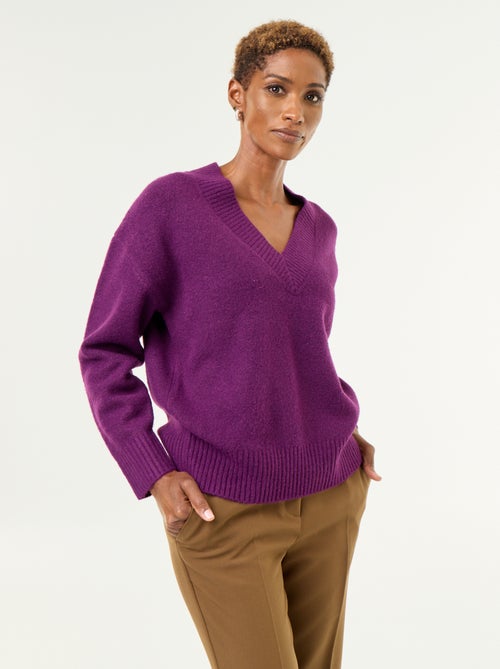 Maglione con ampio scollo a V in maglia a coste - Kiabi