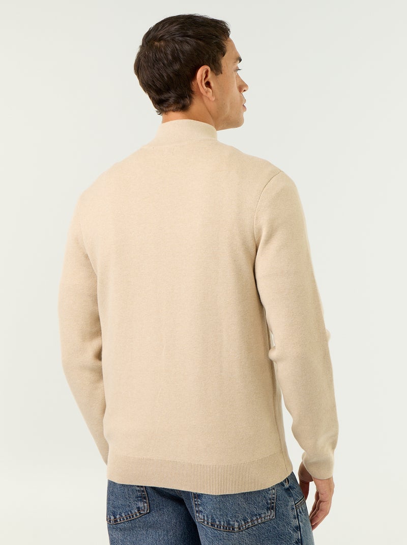 Maglione con collo alto e zip Beige - Kiabi