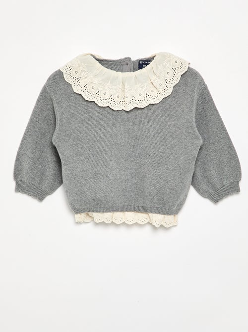 Maglione con collo fantasia in pizzo sangallo - Kiabi