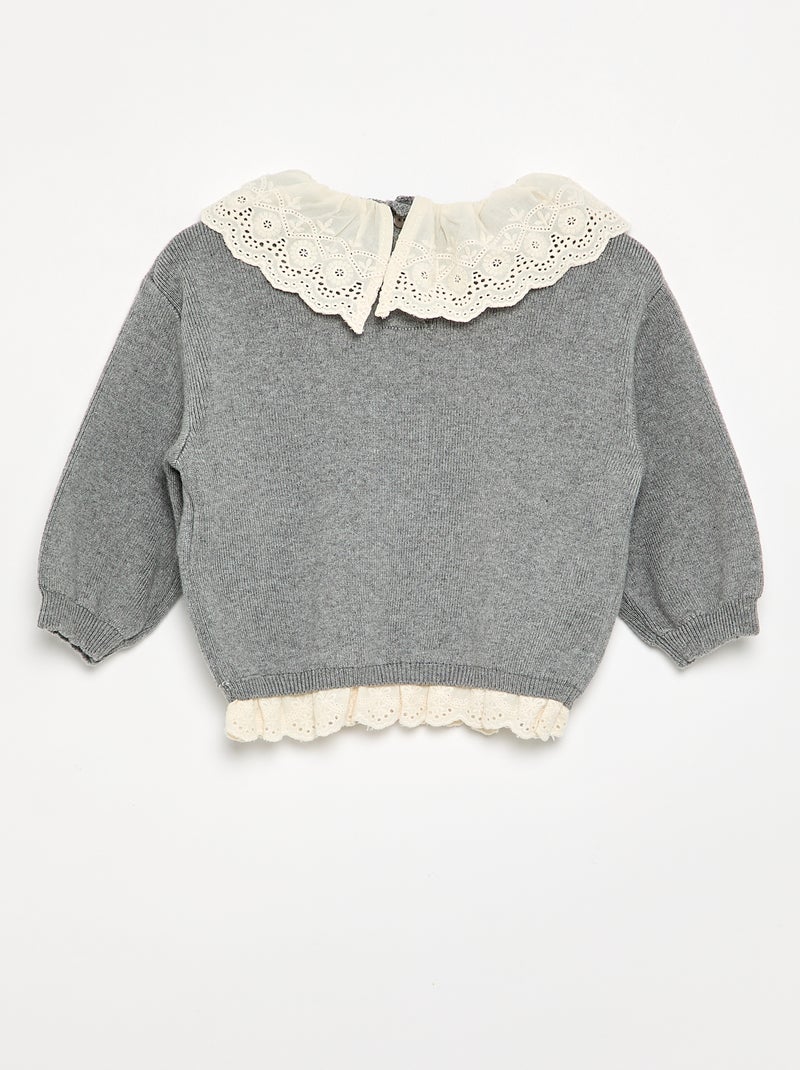 Maglione con collo fantasia in pizzo sangallo Grigio - Kiabi