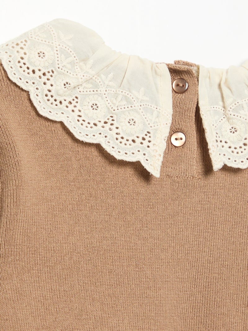 Maglione con collo fantasia in pizzo sangallo Marrone - Kiabi