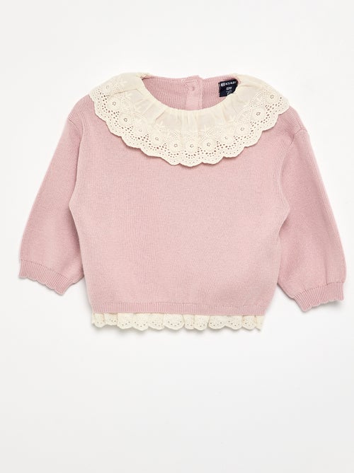 Maglione con collo fantasia in pizzo sangallo - Kiabi