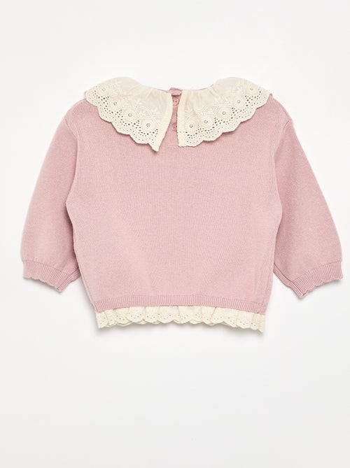 Maglione con collo fantasia in pizzo sangallo - Kiabi