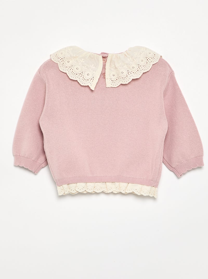 Maglione con collo fantasia in pizzo sangallo Viola - Kiabi