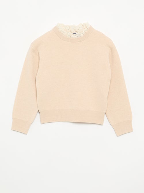 Maglione con collo rotondo effetto 2 in 1 con ricami sangallo - Kiabi