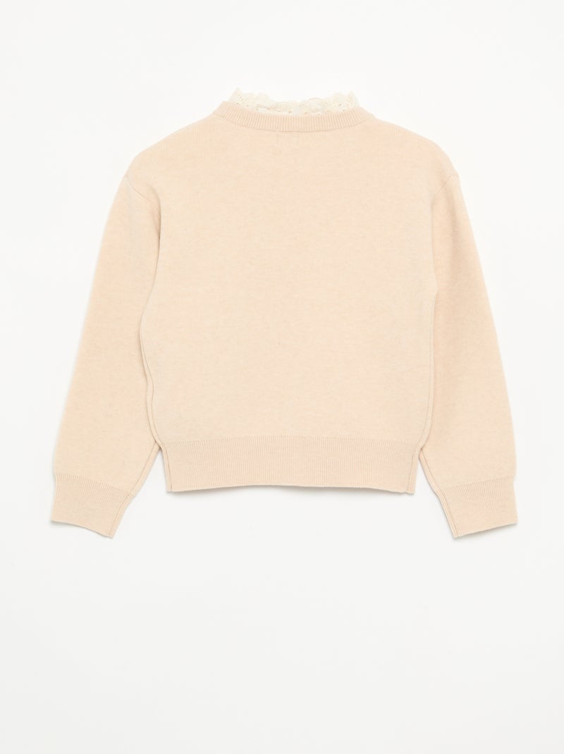 Maglione con collo rotondo effetto 2 in 1 con ricami sangallo Beige - Kiabi