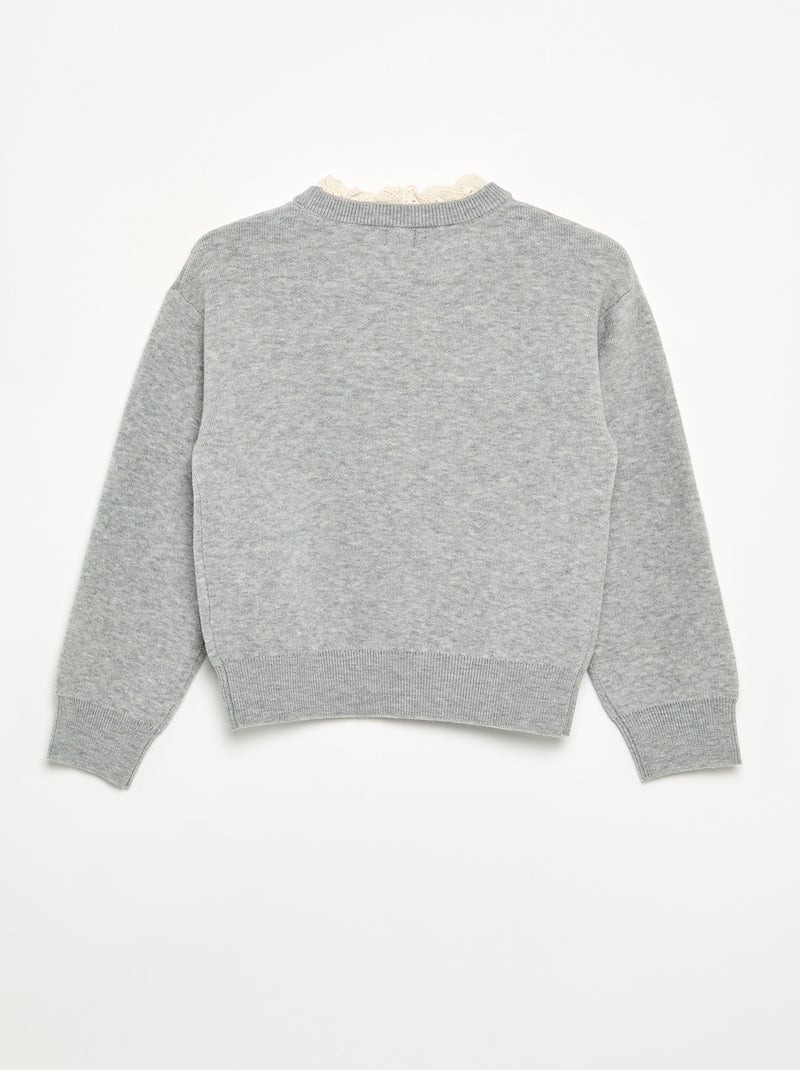 Maglione con collo rotondo effetto 2 in 1 con ricami sangallo Grigio - Kiabi