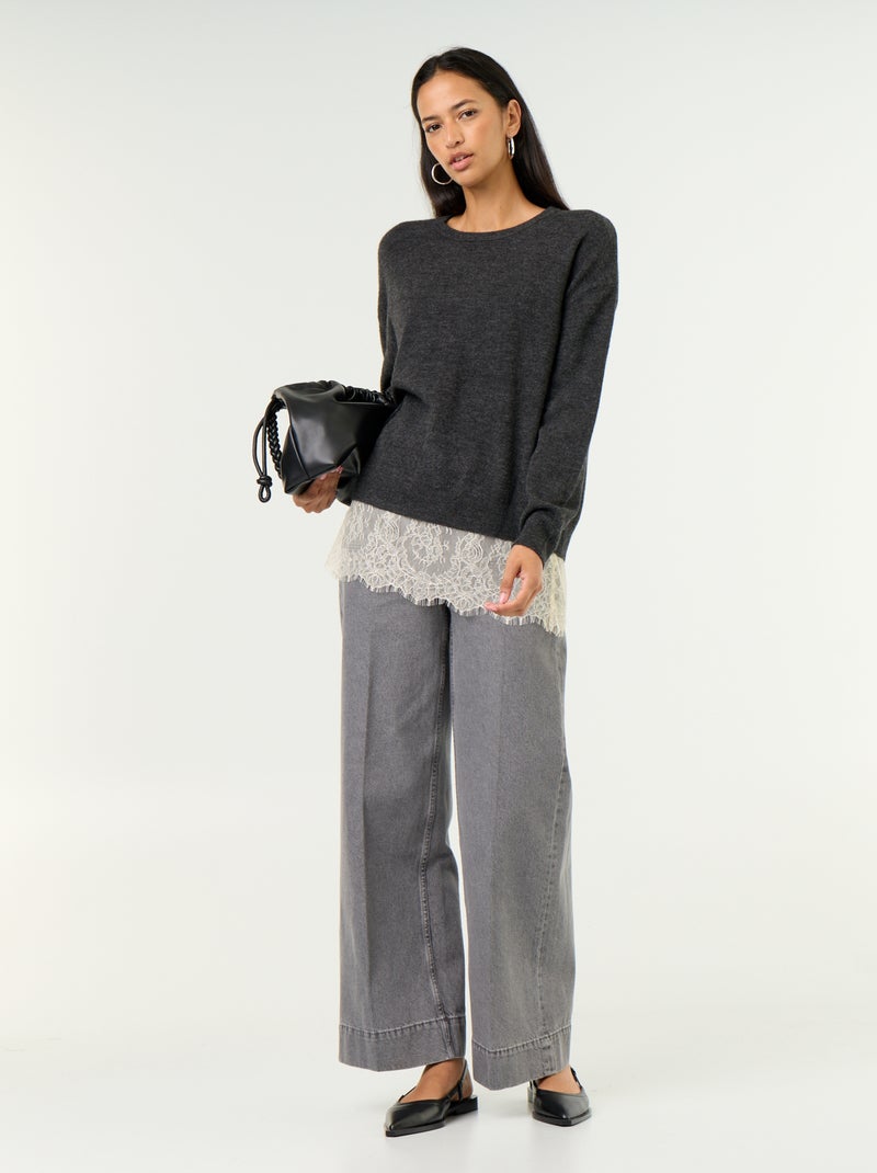 Maglione con inserto in pizzo Grigio - Kiabi
