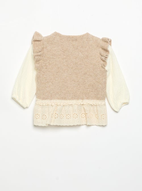 Maglione con maniche in voile di cotone e orlo ricamato - Kiabi Maglione con maniche in voile di cotone e orlo ricamato - Kiabi