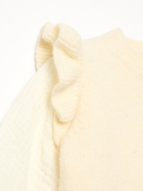 Maglione con maniche in voile di cotone e orlo ricamato - Kiabi Maglione con maniche in voile di cotone e orlo ricamato - Kiabi