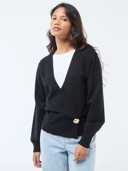 Maglione effetto cardigan incrociato con bottone dorato - Kiabi