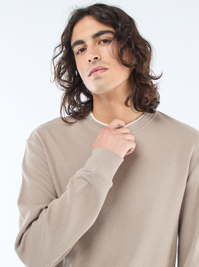 Maglione girocollo a nido d'ape Beige - Kiabi
