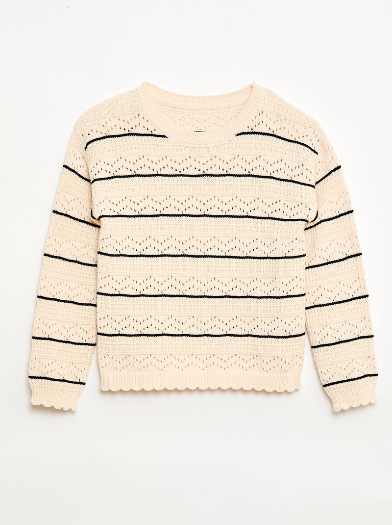 Maglione girocollo in maglia fantasia con motivi traforati in cotone Bianco - Kiabi
