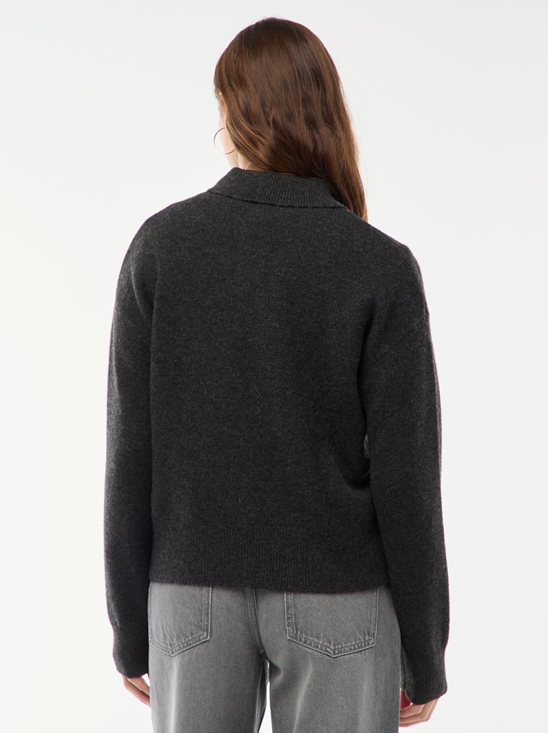 Maglione in maglia a punto grosso con collo polo Grigio - Kiabi