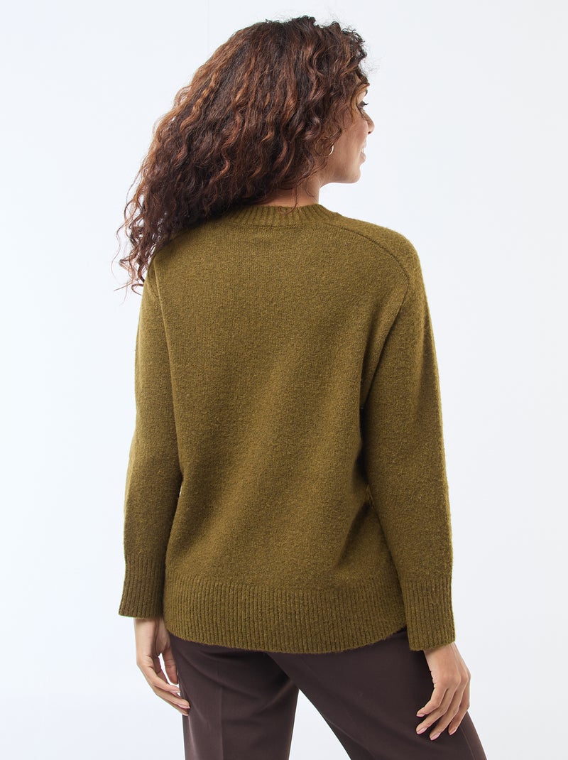 Maglione in maglia a punto grosso con scollo rotondo Kaki - Kiabi