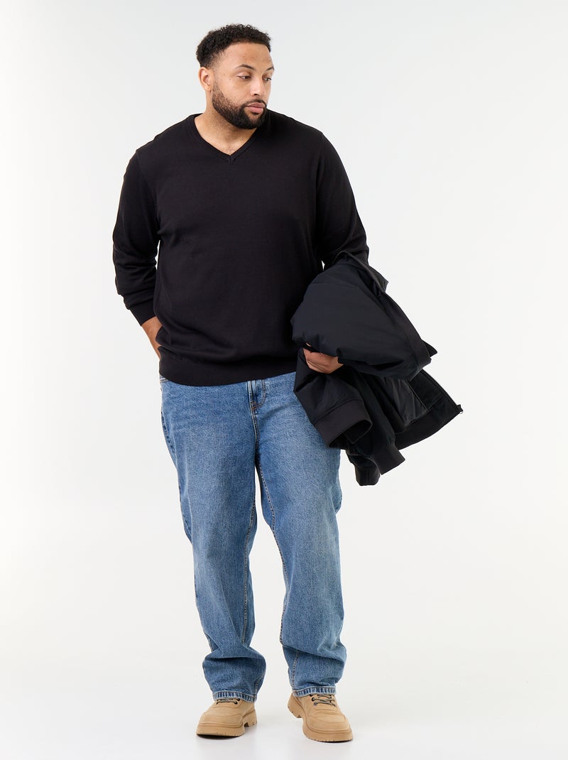 Maglione in maglia con scollo a V Nero - Kiabi