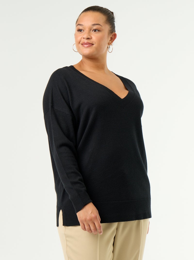 Maglione in maglia fine scollo a V Nero - Kiabi