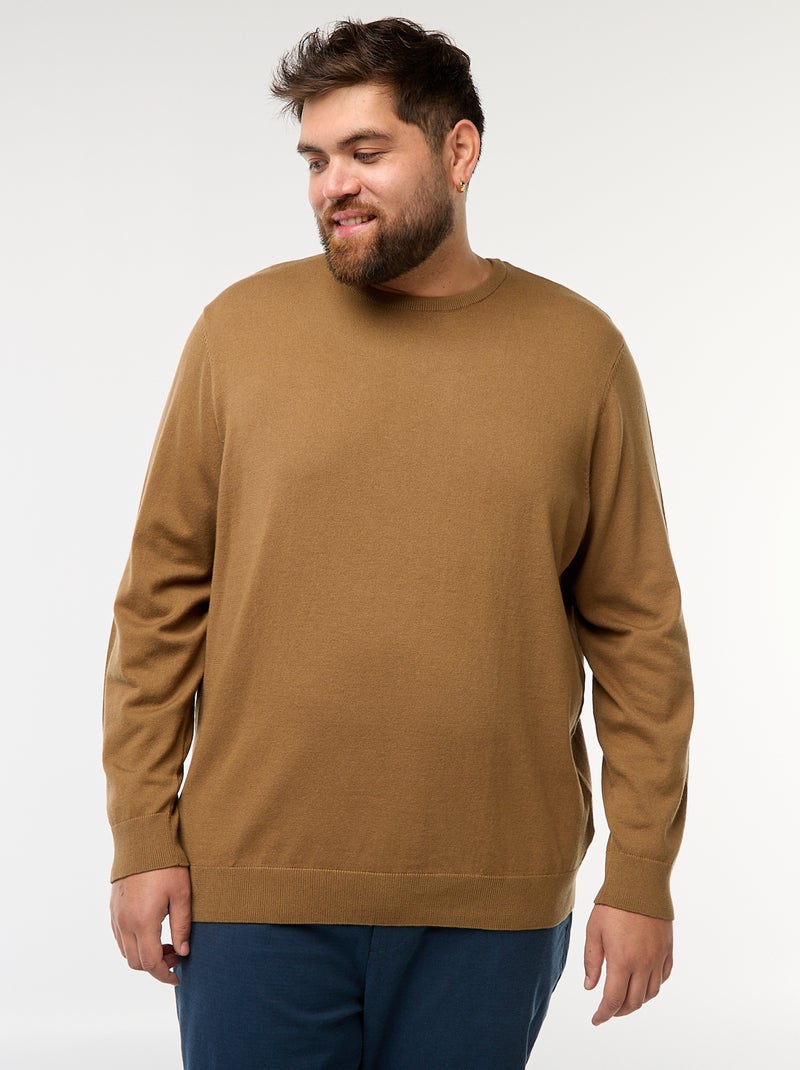 Maglione in maglia tinta unita con collo rotondo Marrone - Kiabi