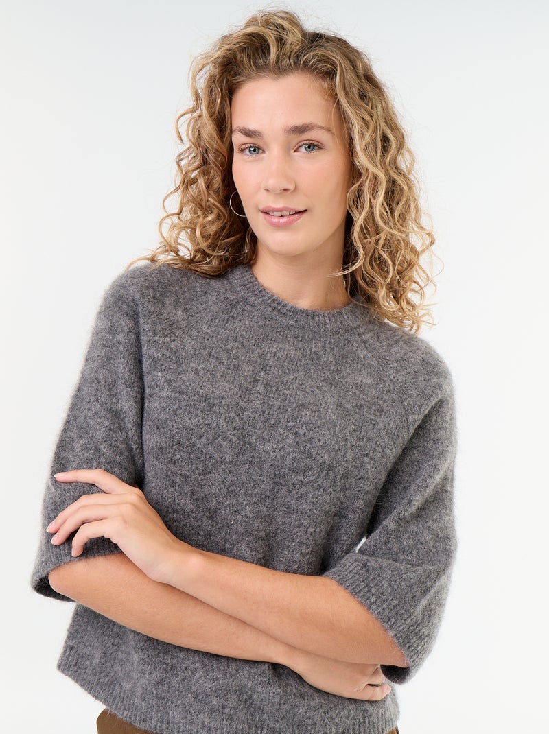 Maglione in mohair a maniche corte con giromanica sceso Grigio - Kiabi