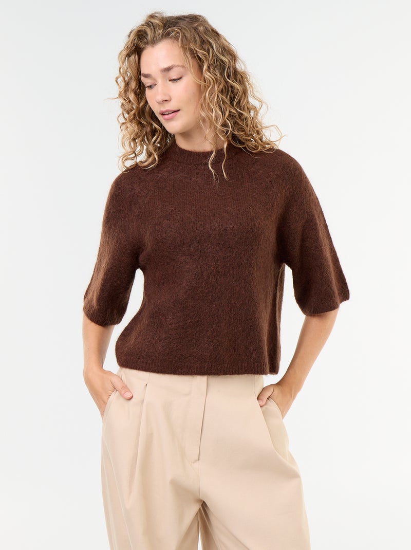 Maglione in mohair a maniche corte con giromanica sceso Marrone - Kiabi