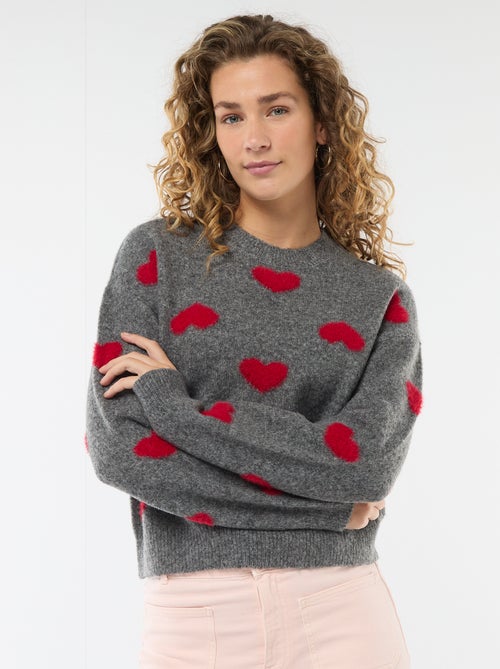 Maglione jacquard con cuori - Kiabi