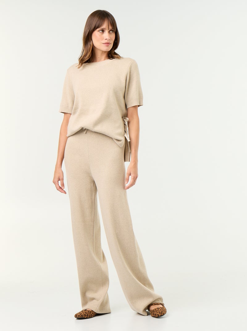 Maglione premaman a maniche corte con spacchi allacciati Beige - Kiabi