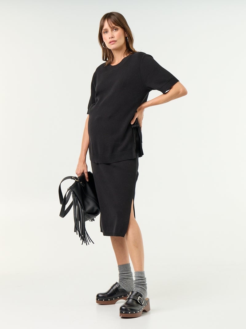 Maglione premaman a maniche corte con spacchi allacciati Nero - Kiabi