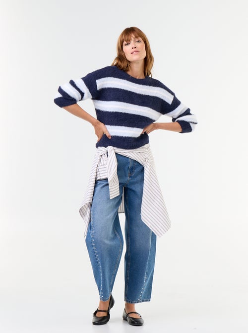 Maglione soffice a righe a girocollo - Kiabi