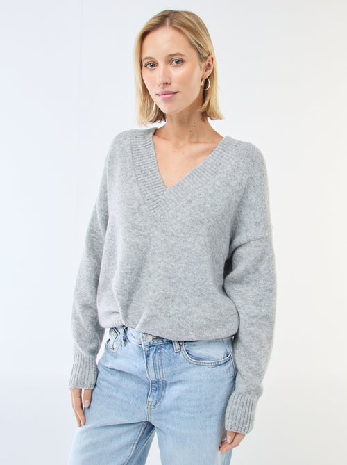 Maglione tinta unita con scollo a V - Kiabi