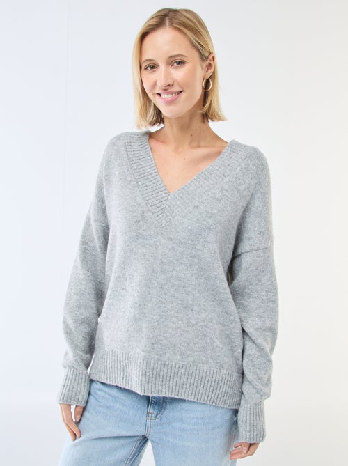 Maglione tinta unita con scollo a V - Kiabi