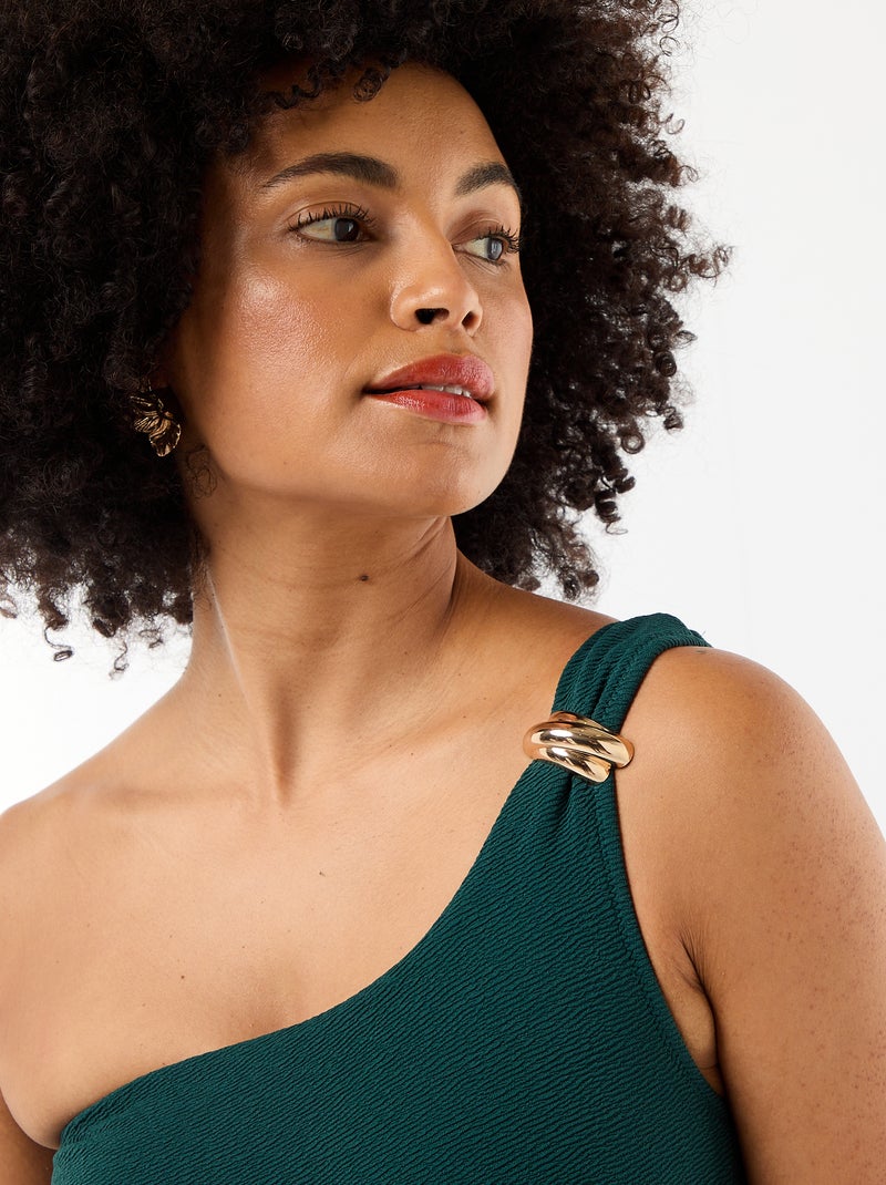 Maillot de bain 1 pièce asymétrique avec bijou doré Vert - Kiabi