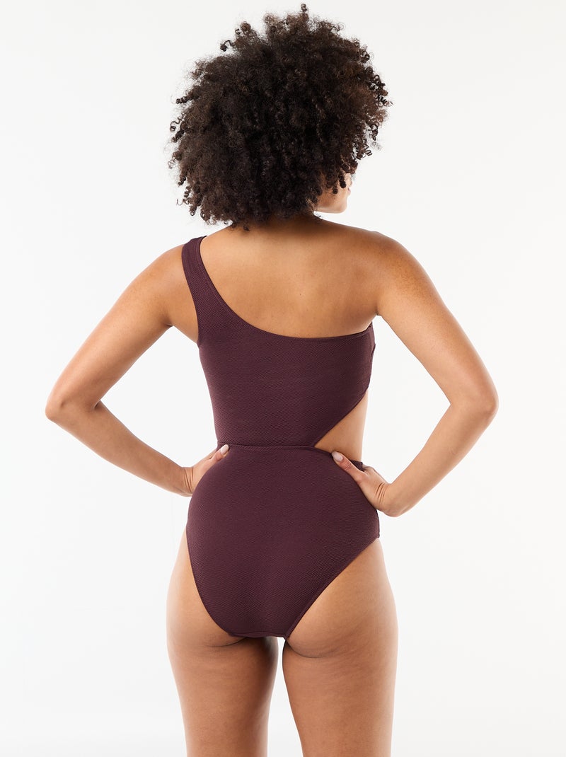 Maillot de bain 1 pièce asymétrique avec bijou doré Violet - Kiabi
