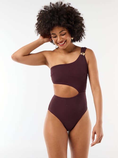 Maillot de bain 1 pièce asymétrique avec bijou doré - Kiabi