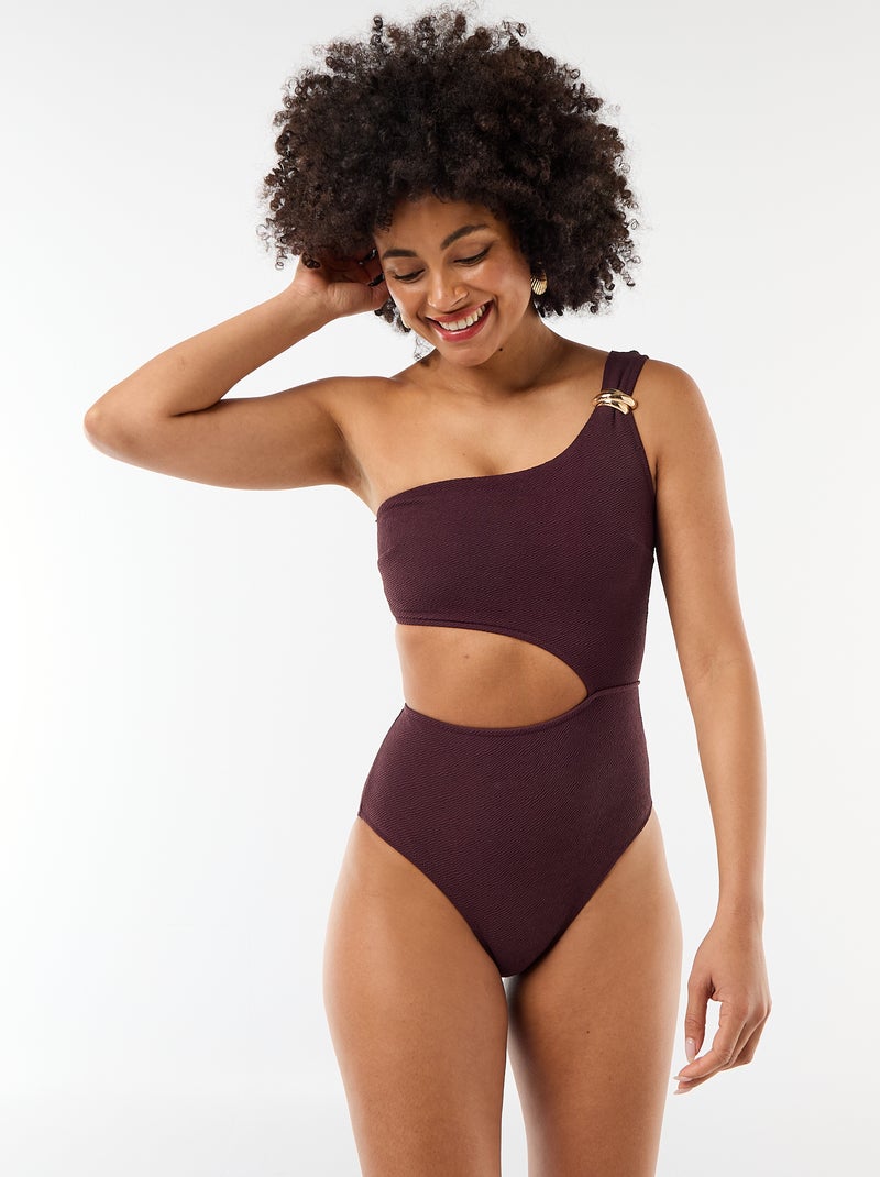 Maillot de bain 1 pièce asymétrique avec bijou doré Violet - Kiabi