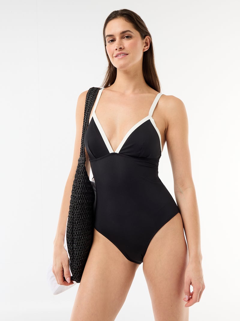 Maillot de bain 1 pièce avec bretelles contrastées Noir - Kiabi