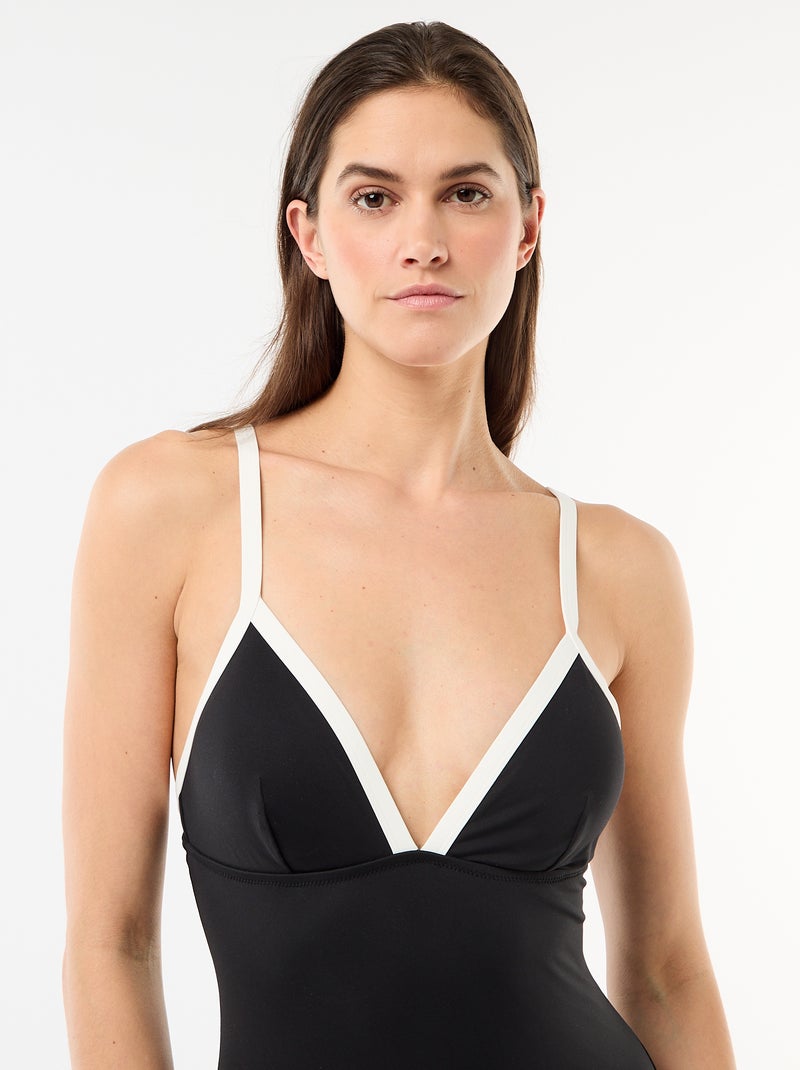Maillot de bain 1 pièce avec bretelles contrastées Noir - Kiabi