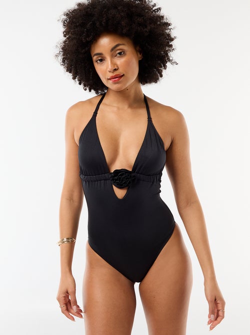 Maillot de bain 1 pièce avec fleur au décolleté - Kiabi