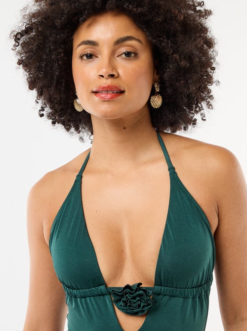 Maillot de bain 1 pièce avec fleur au décolleté - Kiabi
